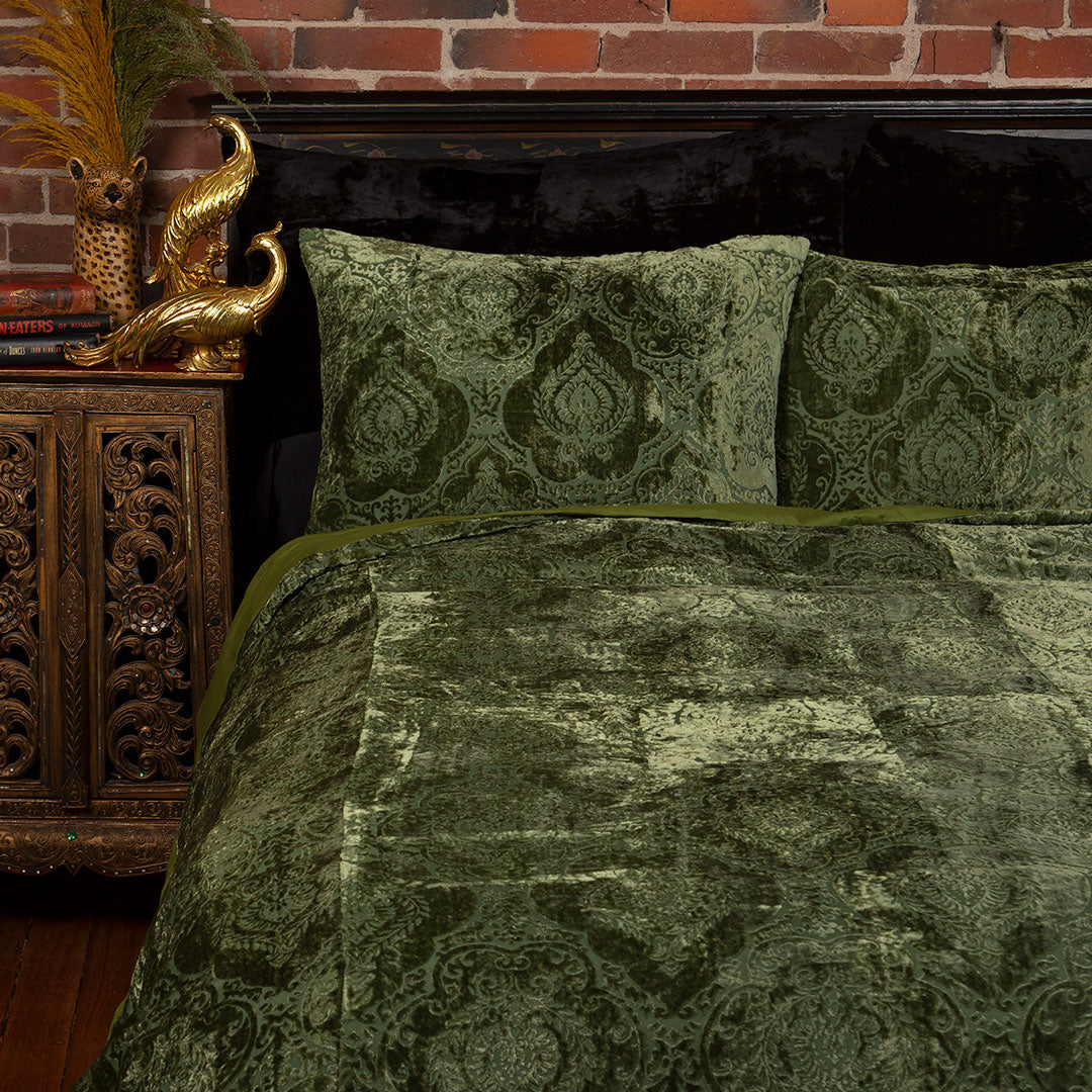 Damask Velvet Duvet Cover Set - Moss – Sin in Linen