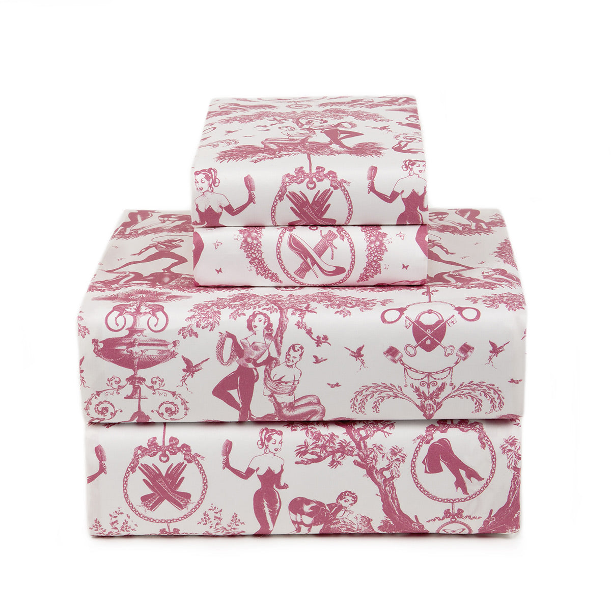 Pink toile patterned sheets