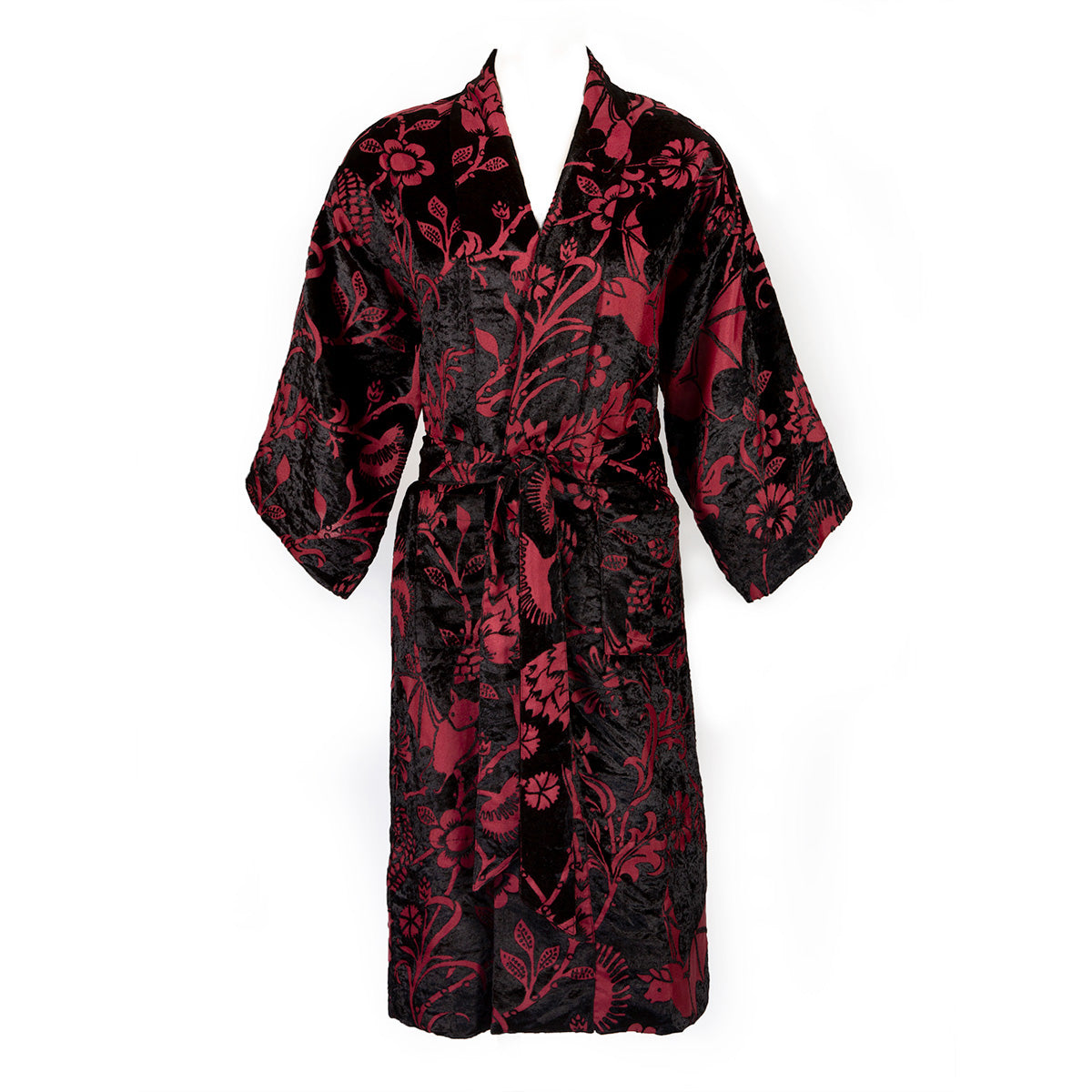 Gothic Velvet Bat Robe - Red & Black Botanical Sleepwear – Sin in Linen