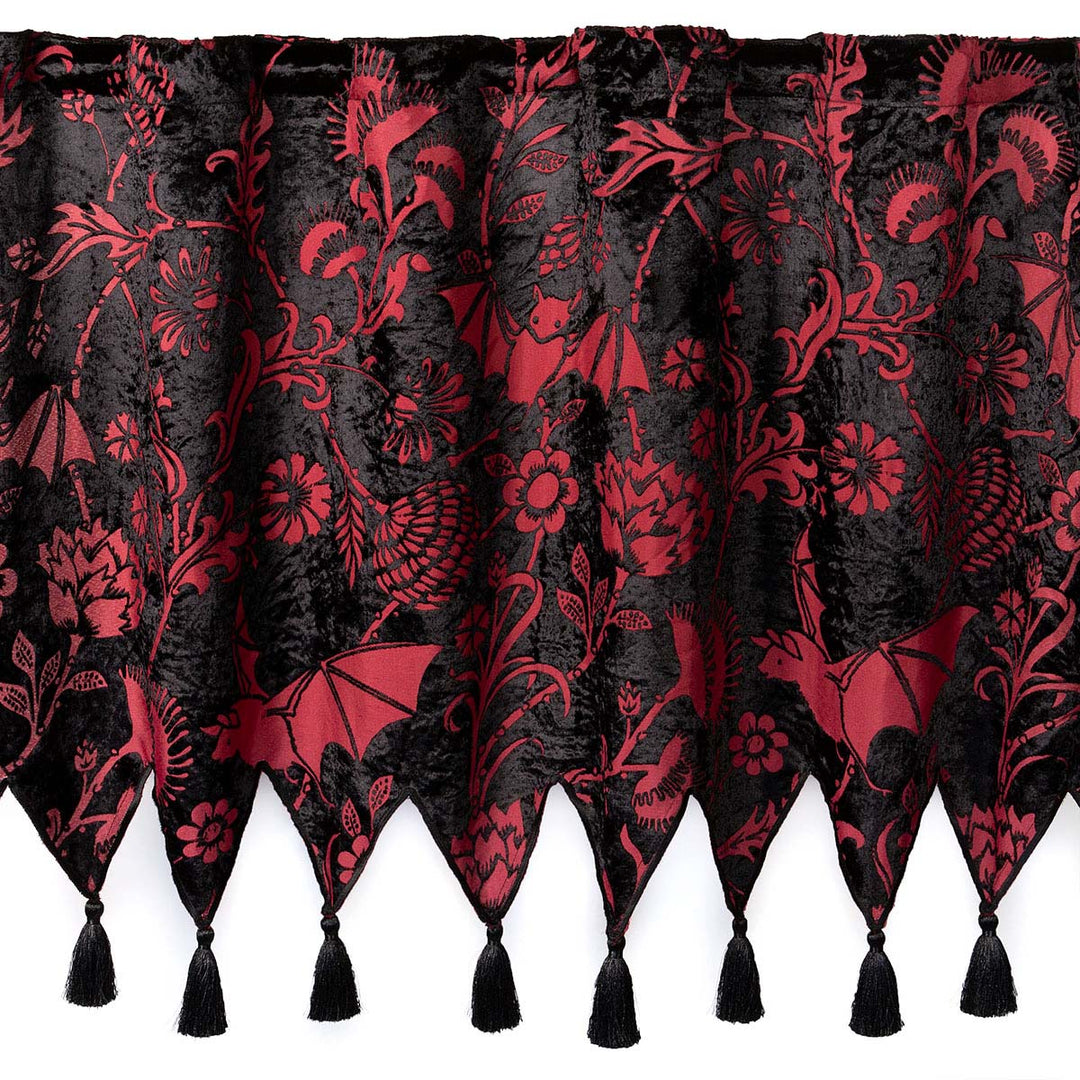 Velvet Bats Curtains - Red & Black