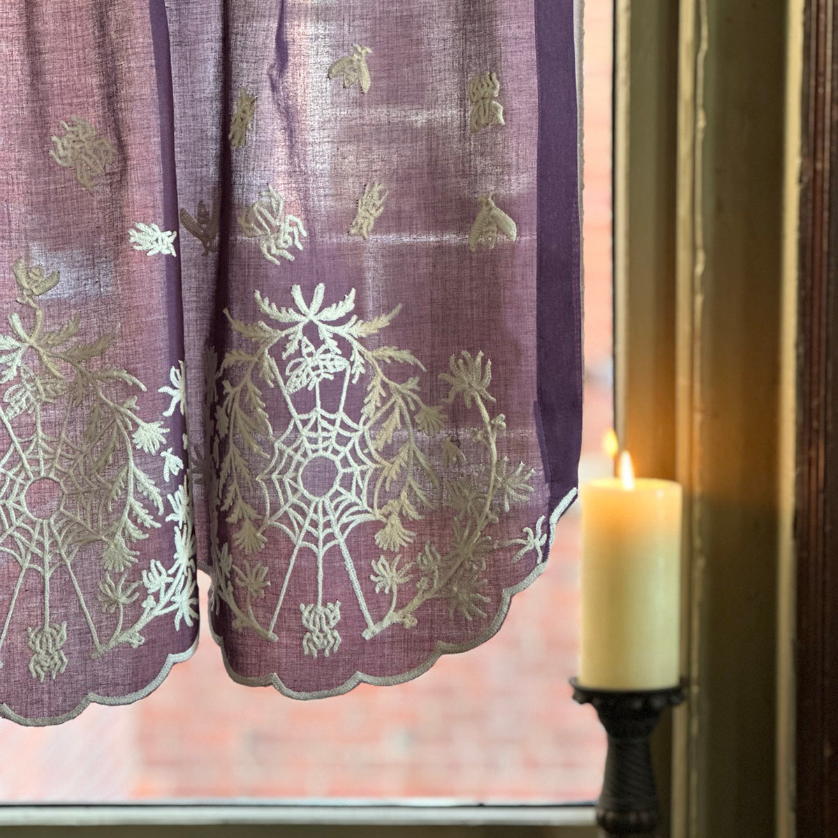 Spider Web Lace Valance - Ivory on Plum Purple
