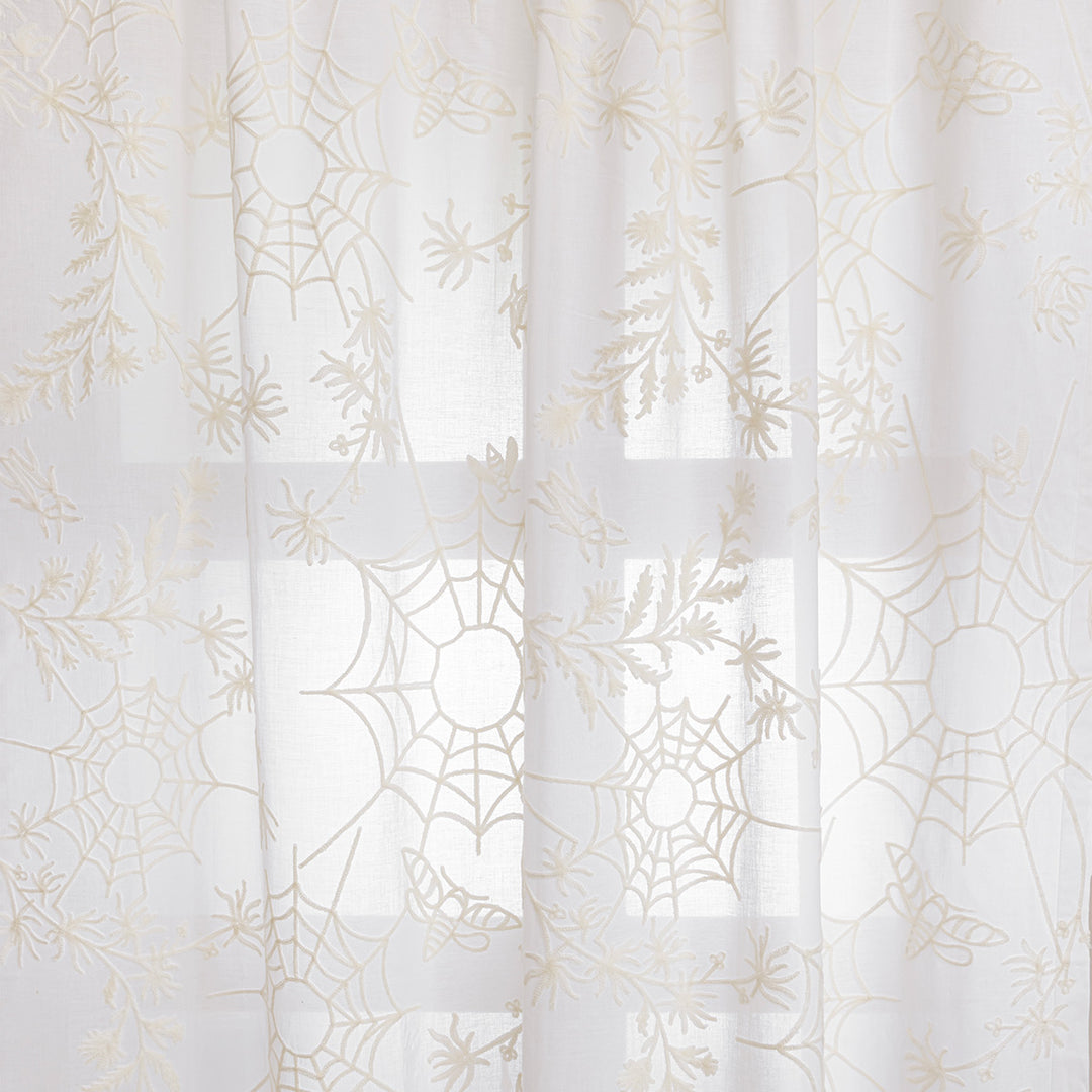 Ivory cotton curtains with ivory spider web embroidery. Cottagecore and whimsigoth decor by Sin in Linen.