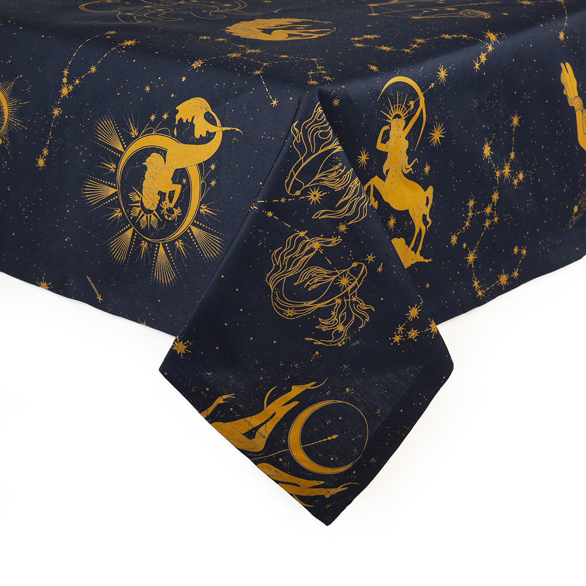 A celestial inspired tablecloth in Sin in Linen's Heavenly Bodies print