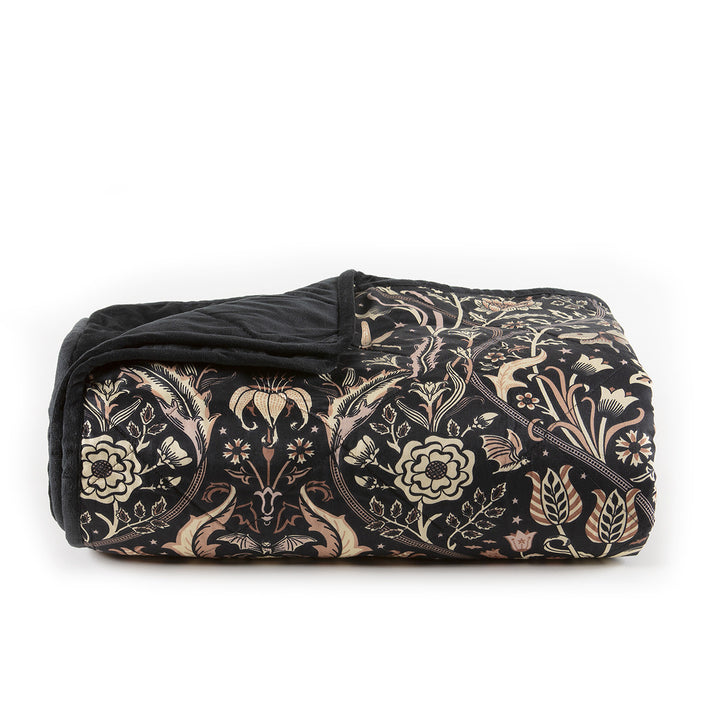 Night Garden Velvet Throw Blanket - Black