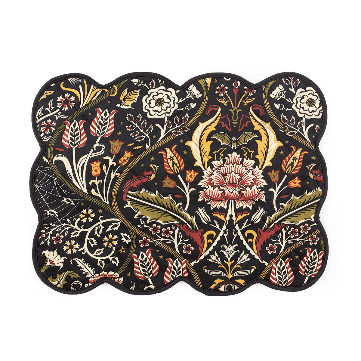 Night Garden Harvest Quilted Placemats with a gothic botanical pattern.
