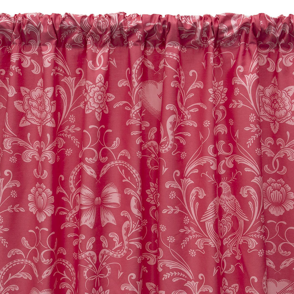 Vintage inspired pink on pink damask patterned curtain. Rod or pocket. 