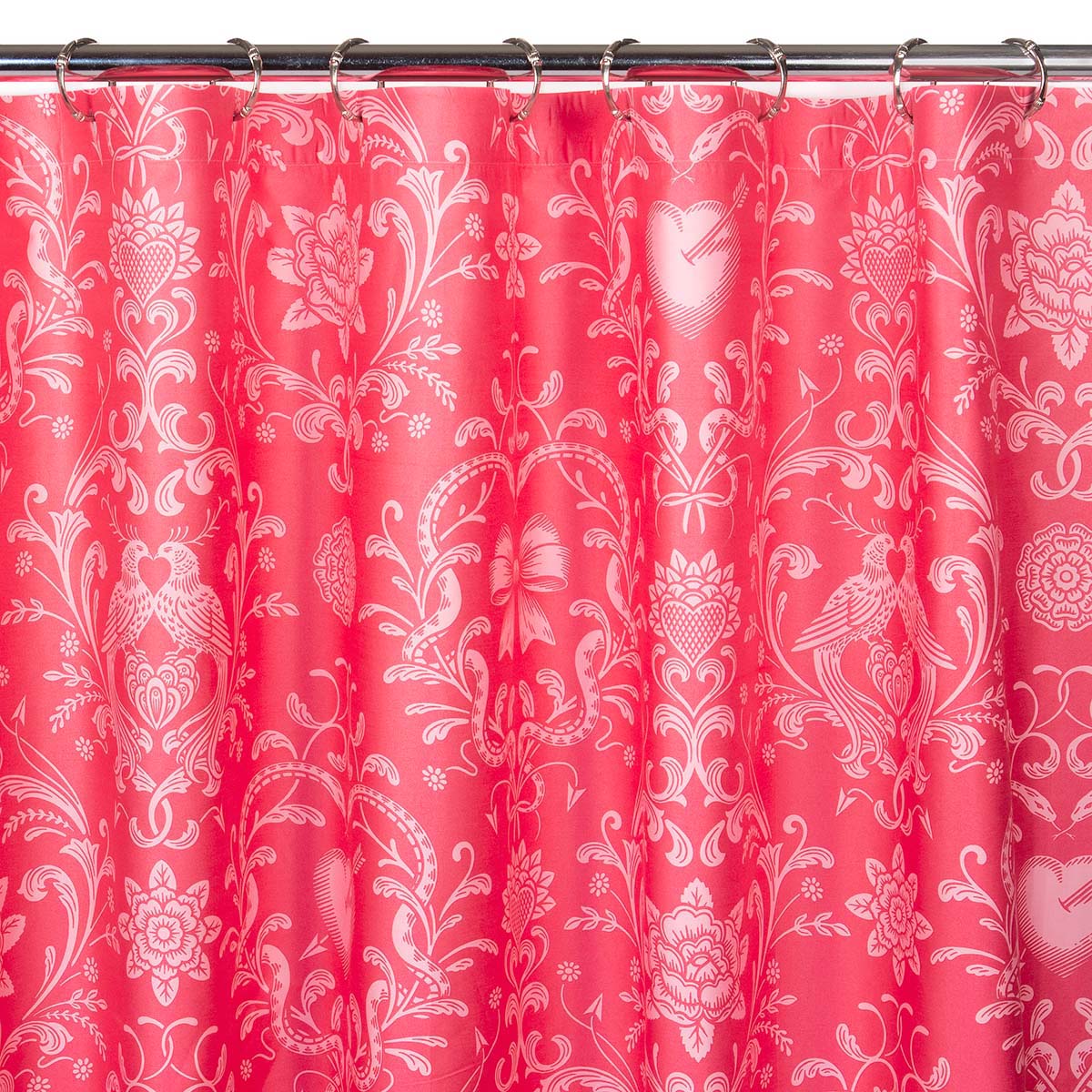 Love Bound in rose by Sin in Linen. A vintage inspired romantic print with bows, serpents, and love birds. 