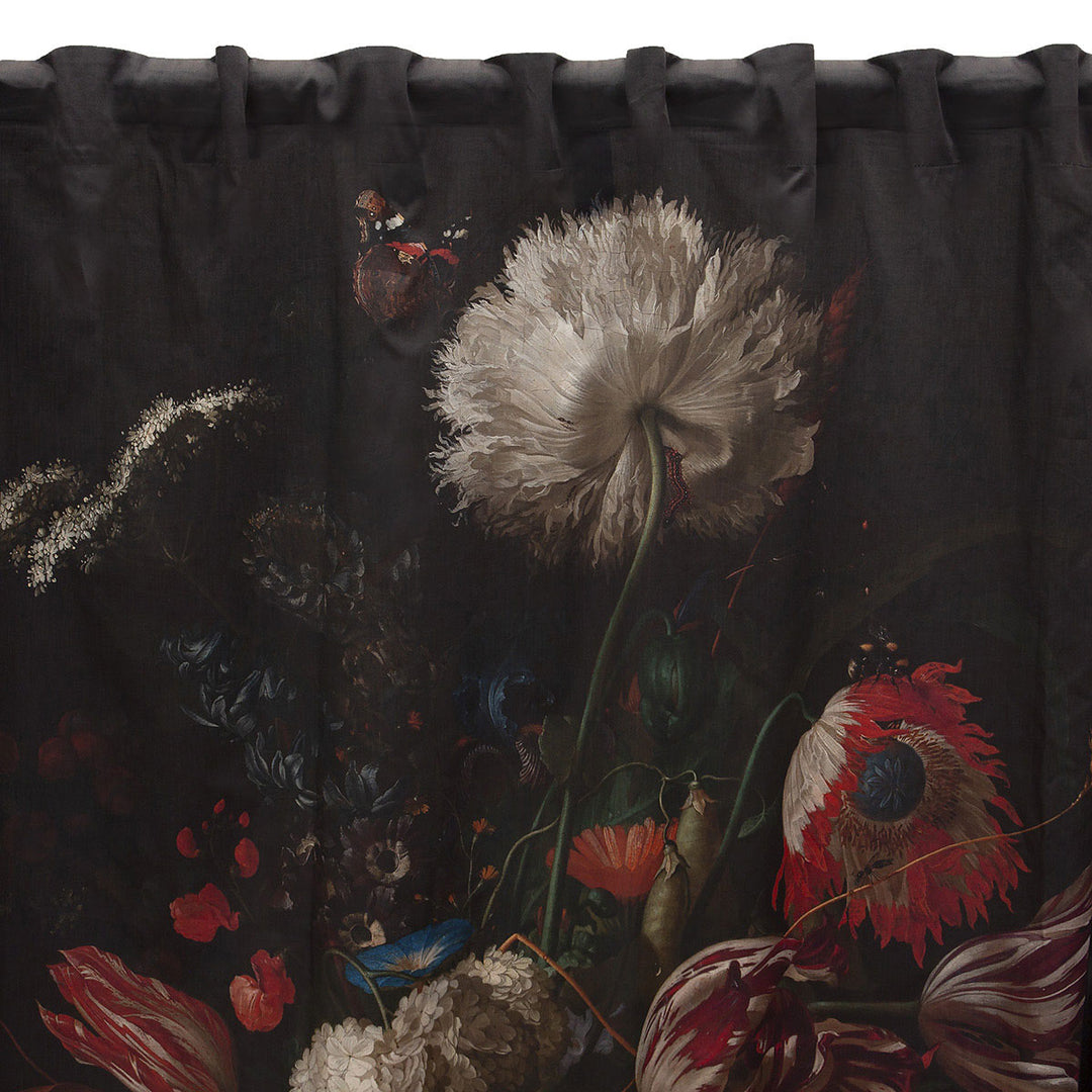 Gothic floral print inspired by classic art printed on a cotton curtain. 