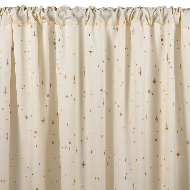 Ivory semi-sheer curtain with embroidered gold star pattern