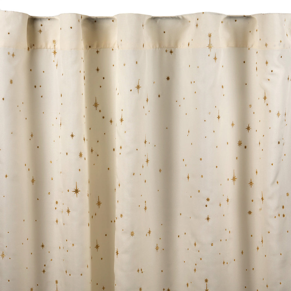 Ivory semi-sheer curtain with embroidered gold star pattern