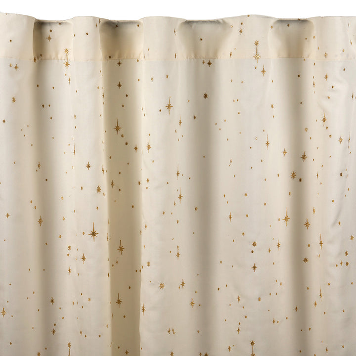 Ivory semi-sheer curtain with embroidered gold star pattern