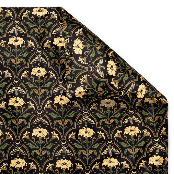 Datura Deco Duvet Cover by Sin in Linen. Gothic Botanical, witchy bedding featuring datura blooms, moths, and moons. 