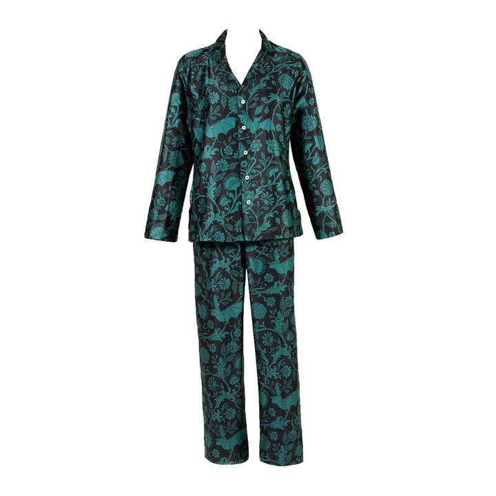 Emerald and black gothic botanical pajamas. Elysian Fields by Sin in Linen. 