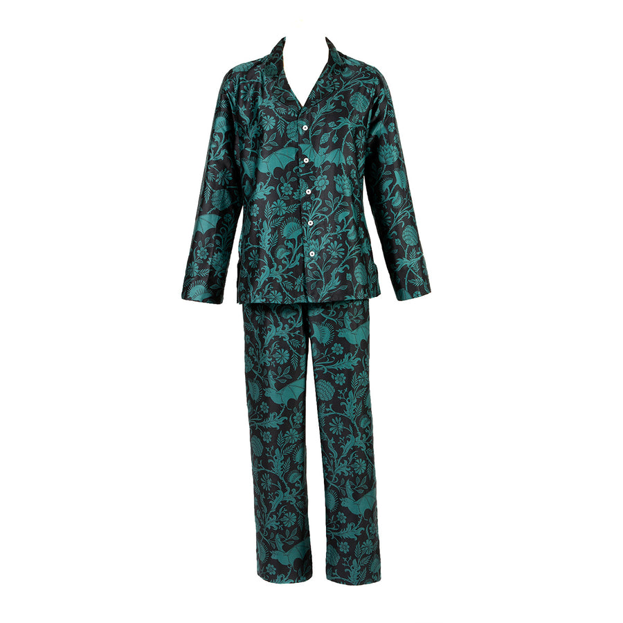 Emerald and black gothic botanical pajamas. Elysian Fields by Sin in Linen. 