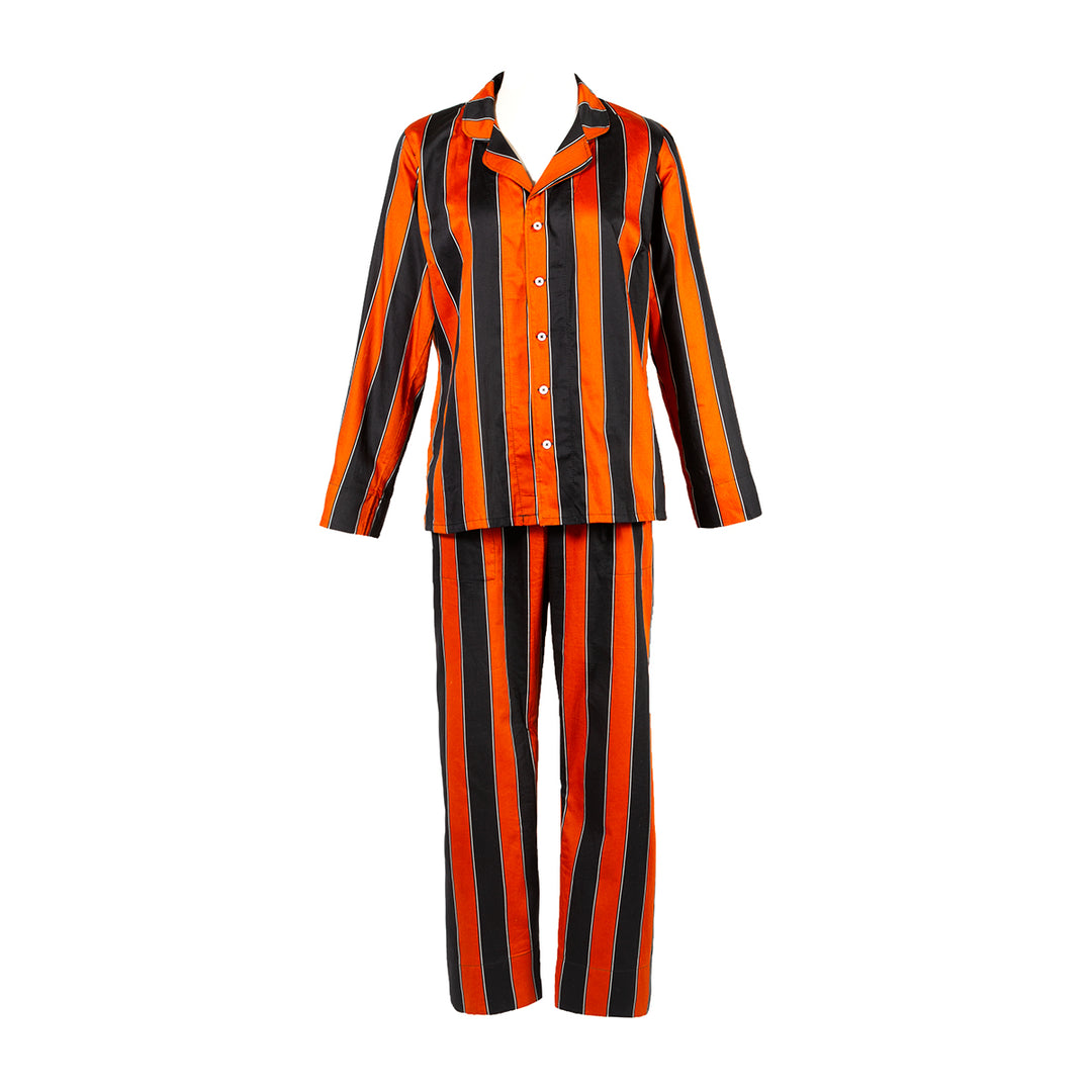 Pumpkin orange and black striped pajamas. Gothic sleepwear by Sin in Linen