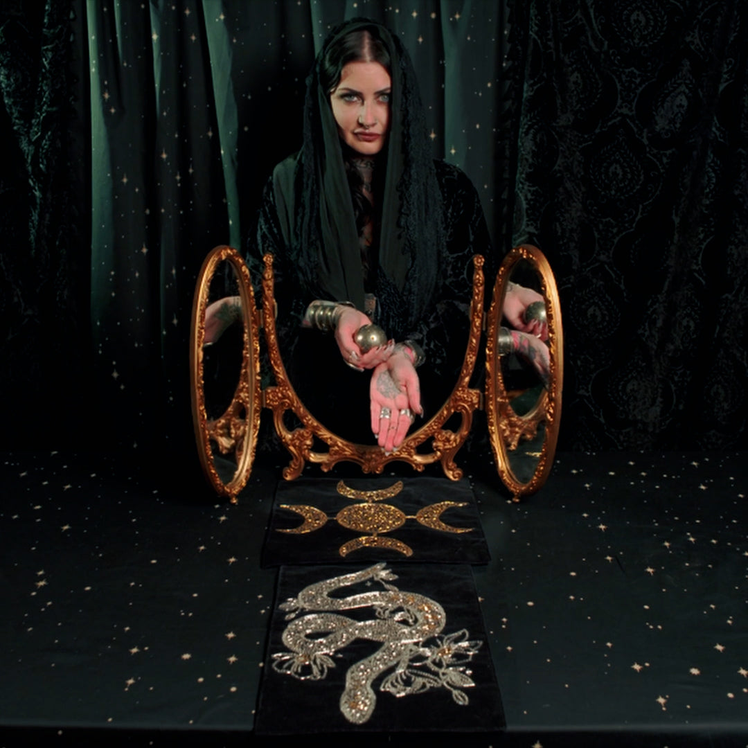 Silver Beaded Snake Altar Cloths | Ritual Decor by Sin in Linen