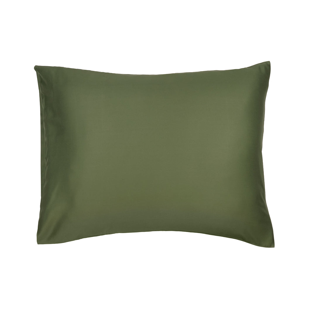 Moss green bamboo pillowcases on a white background. 
