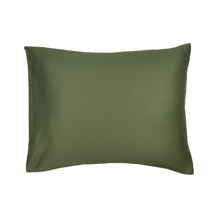 Moss green bamboo pillowcases on a white background. 