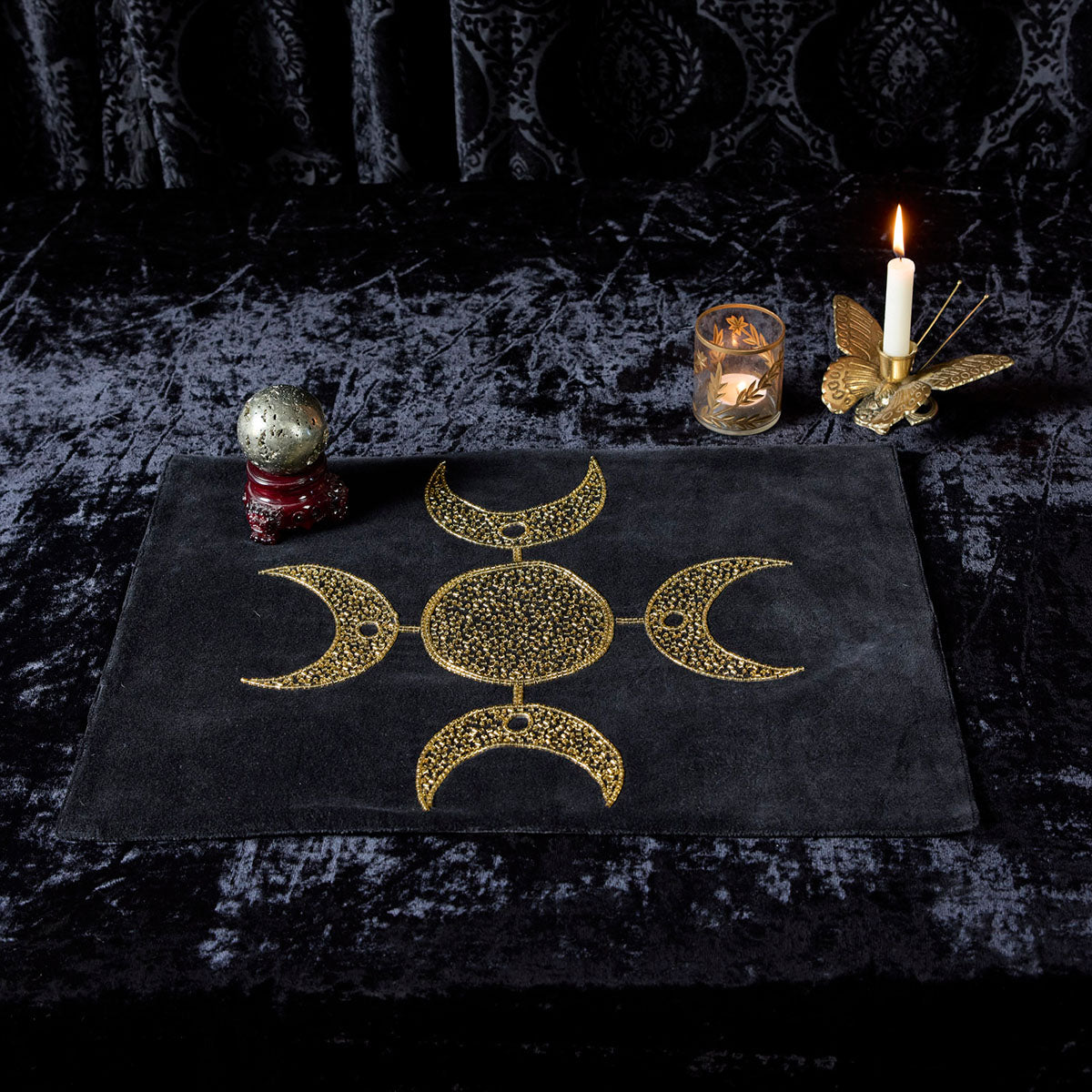 Gold Beaded Moon Phase Altar Cloths | Ritual Decor by Sin in Linen
