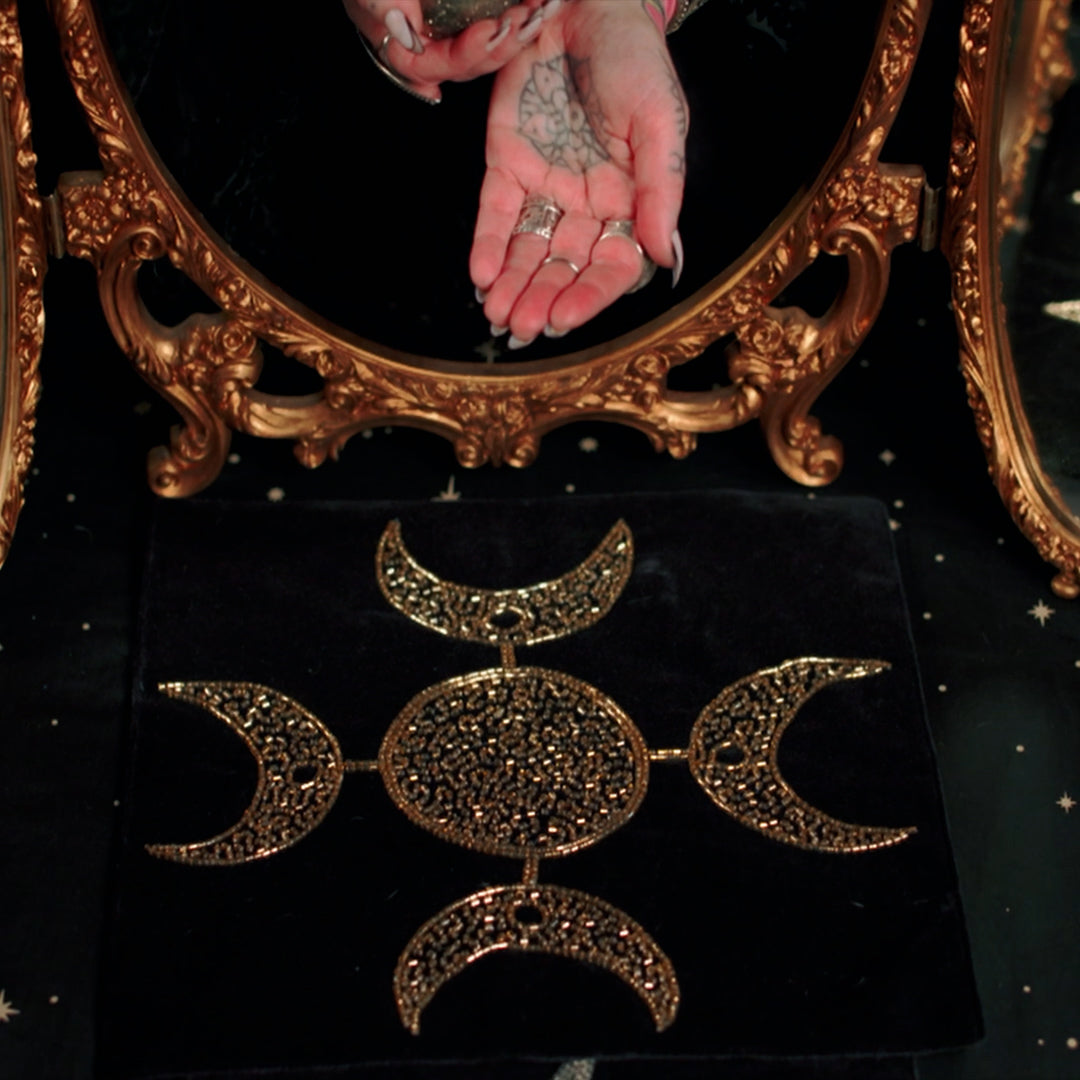 Gold Beaded Moon Phase Altar Cloths | Ritual Decor by Sin in Linen