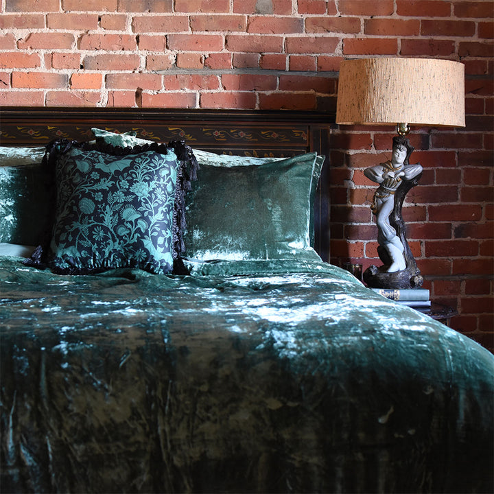 Green Bats Velvet Throw Pillow