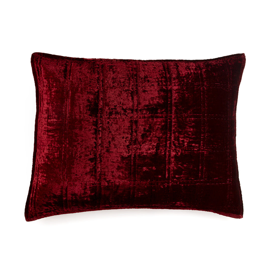 Burgundy Red Velvet pillowcases with square box quilting.