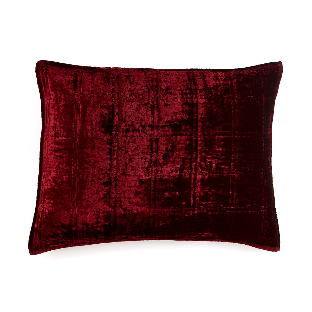 Burgundy Red Velvet pillowcases with square box quilting.