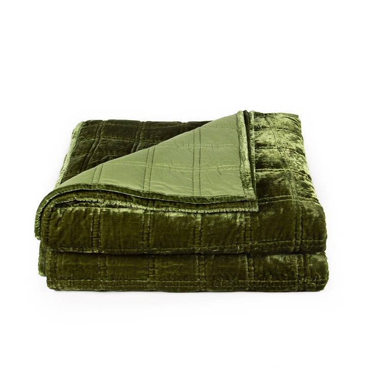 Moss Green Velvet Box Quilt on a white background