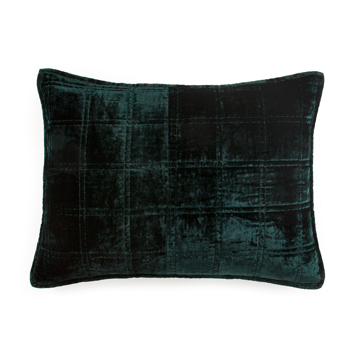 Lush, Forest Green quilted velvet pillowcases by Sin in Linen. Featuring a square, box stitched pattern. 