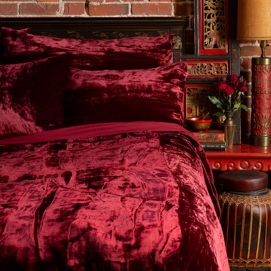 Blood Red Velvet Duvet Cover Set Sin in Linen