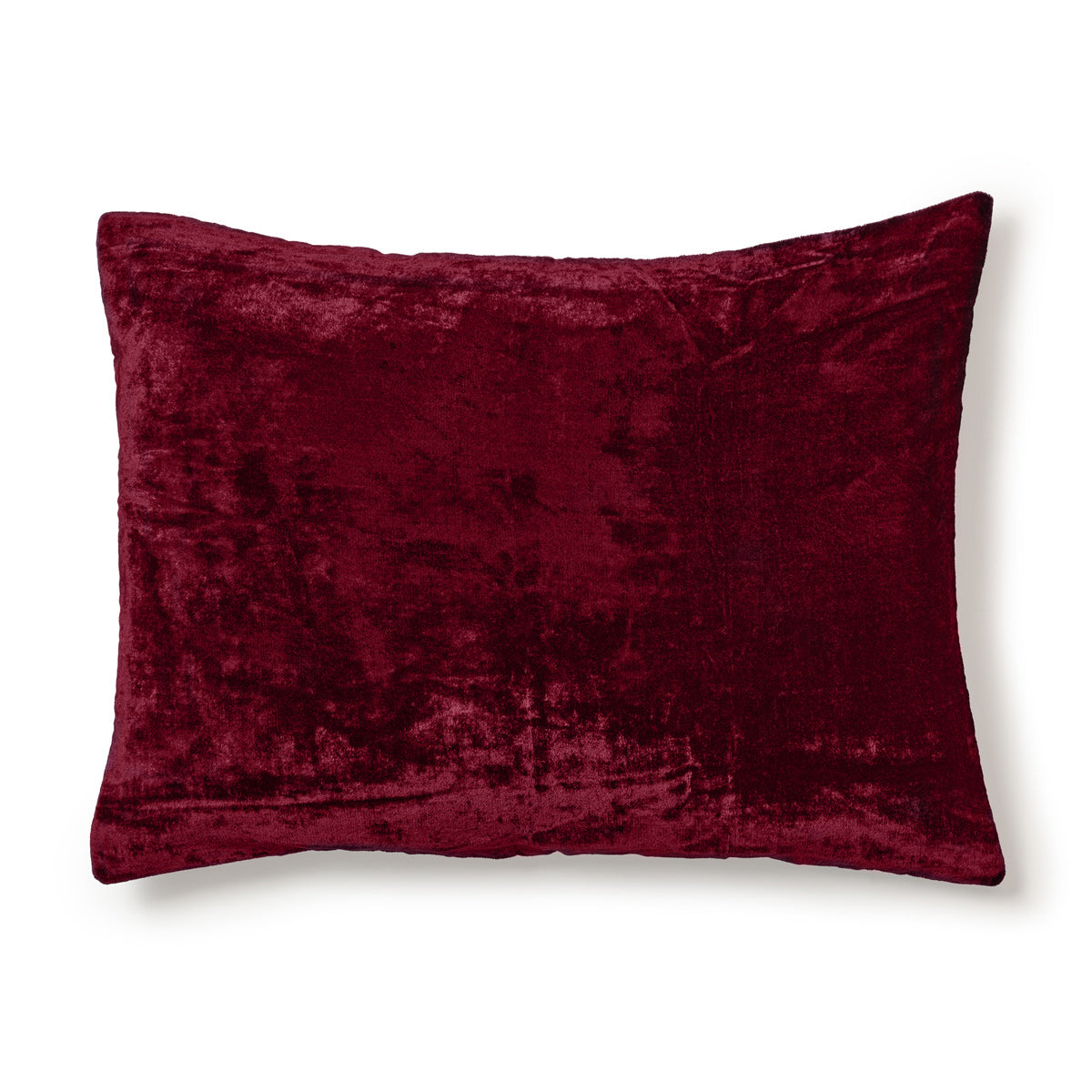 A red velvet pillowcase with a zipper closure.