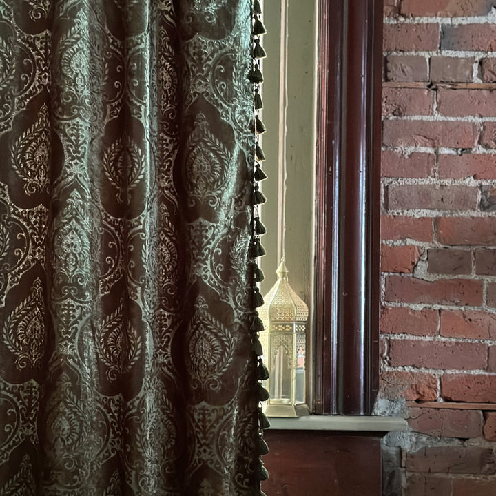 Damask Velvet Curtain - Moss