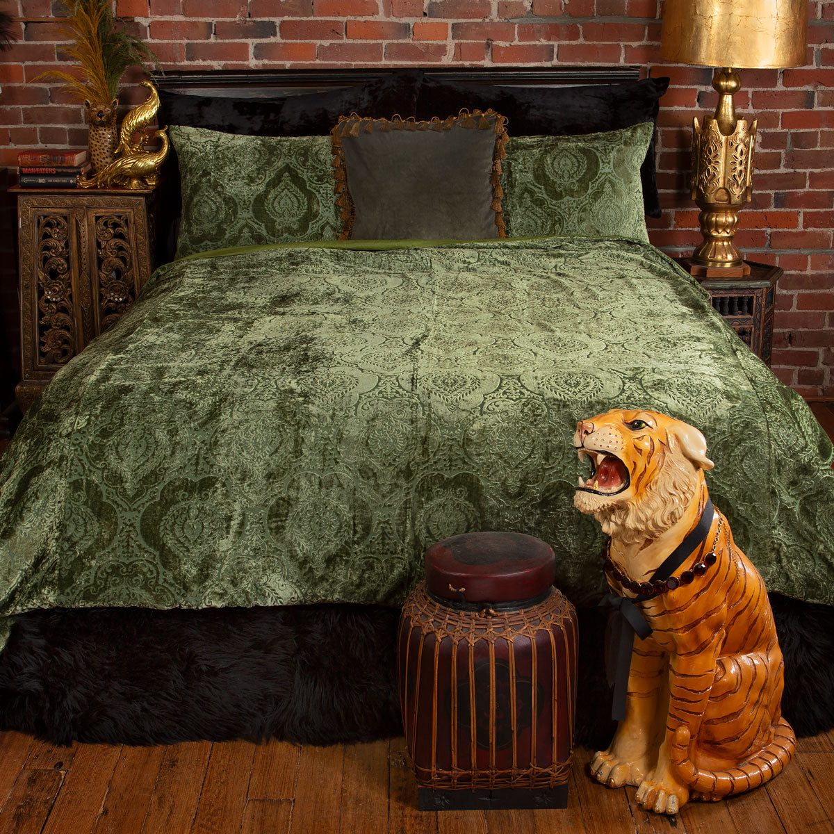 Damask Velvet Duvet Cover Set - Moss – Sin in Linen