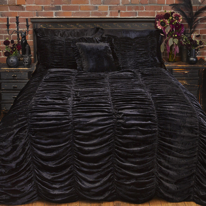 Black Scalloped Velvet Duvet Cover. Vintage Inspired, Gothic, Black Bedding. 