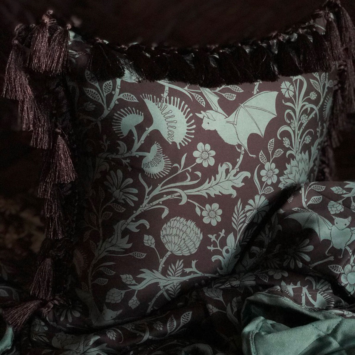 Green Bats Velvet Throw Pillow