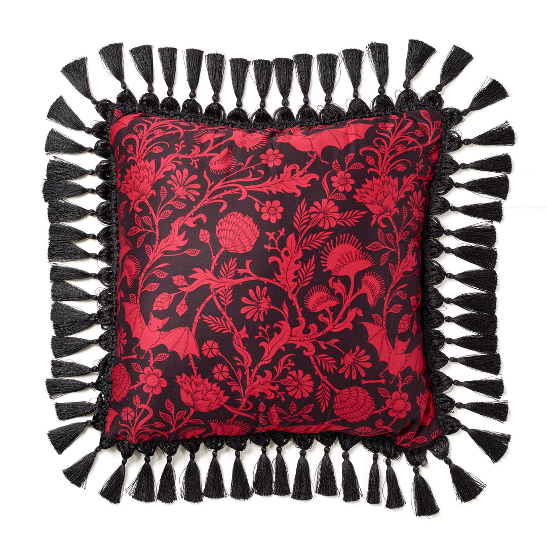 Goth Pillow with Bats Botanical print